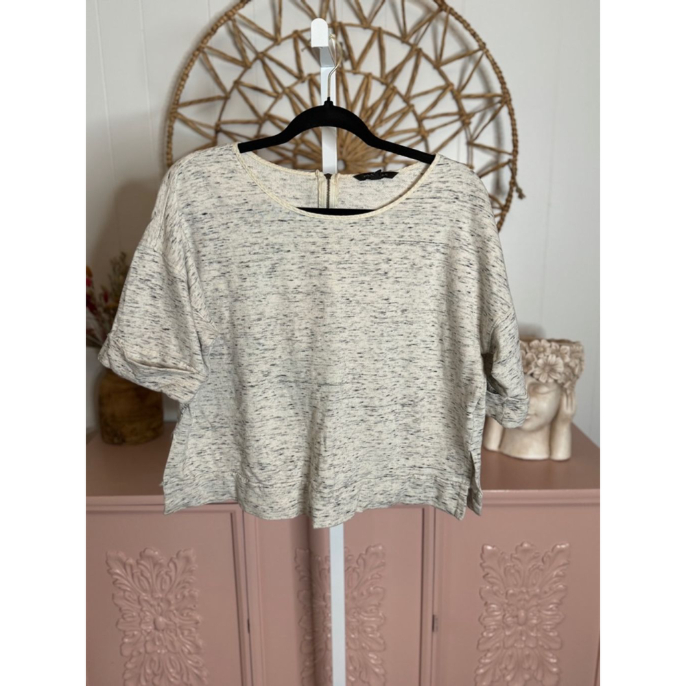 Women's Banana Republic White and Black Speckled Cropped T-Shirt‎ Large
